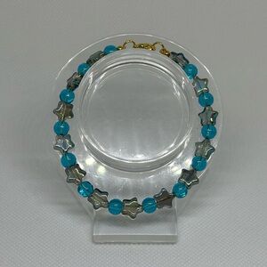 Handmade Gold Wire Bracelet with Iridescent Star Beads